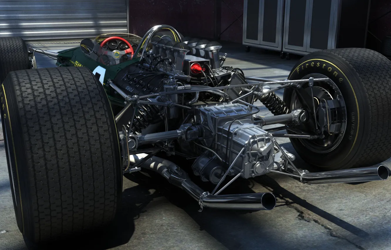 Фото обои рендеринг, двигатель, Lotus, шины, спорткар, болид