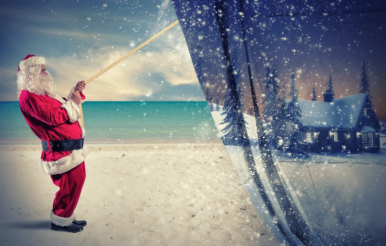 Фото обои зима, Новый Год, Рождество, Christmas, winter, snow, New Year, Santa