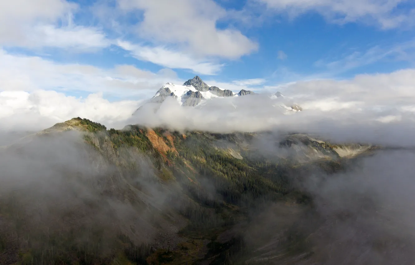 Фото обои облака, пейзаж, туман, гора, landscape, clouds, mountain, snow