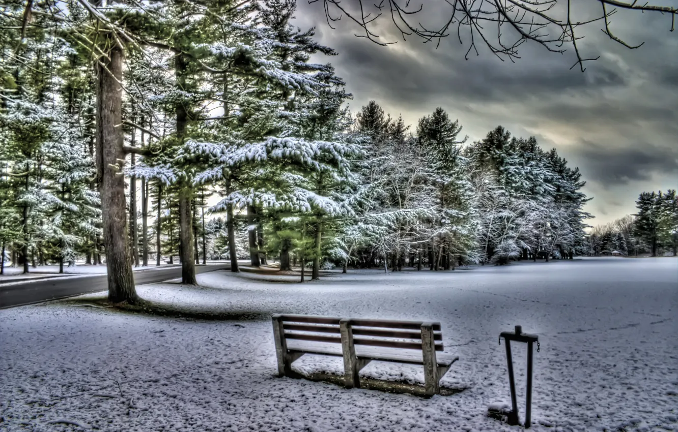Фото обои зима, небо, облака, снег, пейзаж, природа