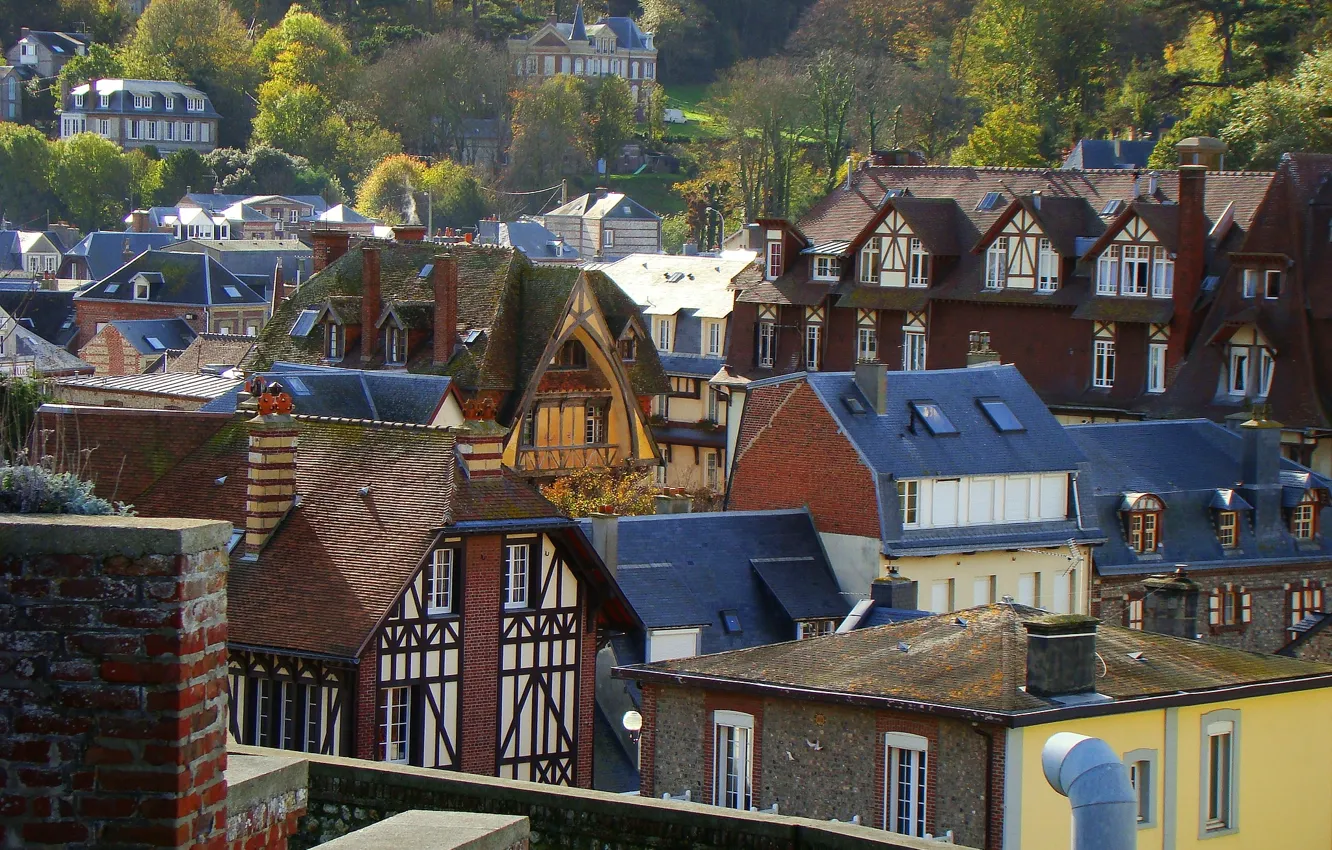 Фото обои город, Франция, Дома, Крыши, France, town, Etretat, Этрета