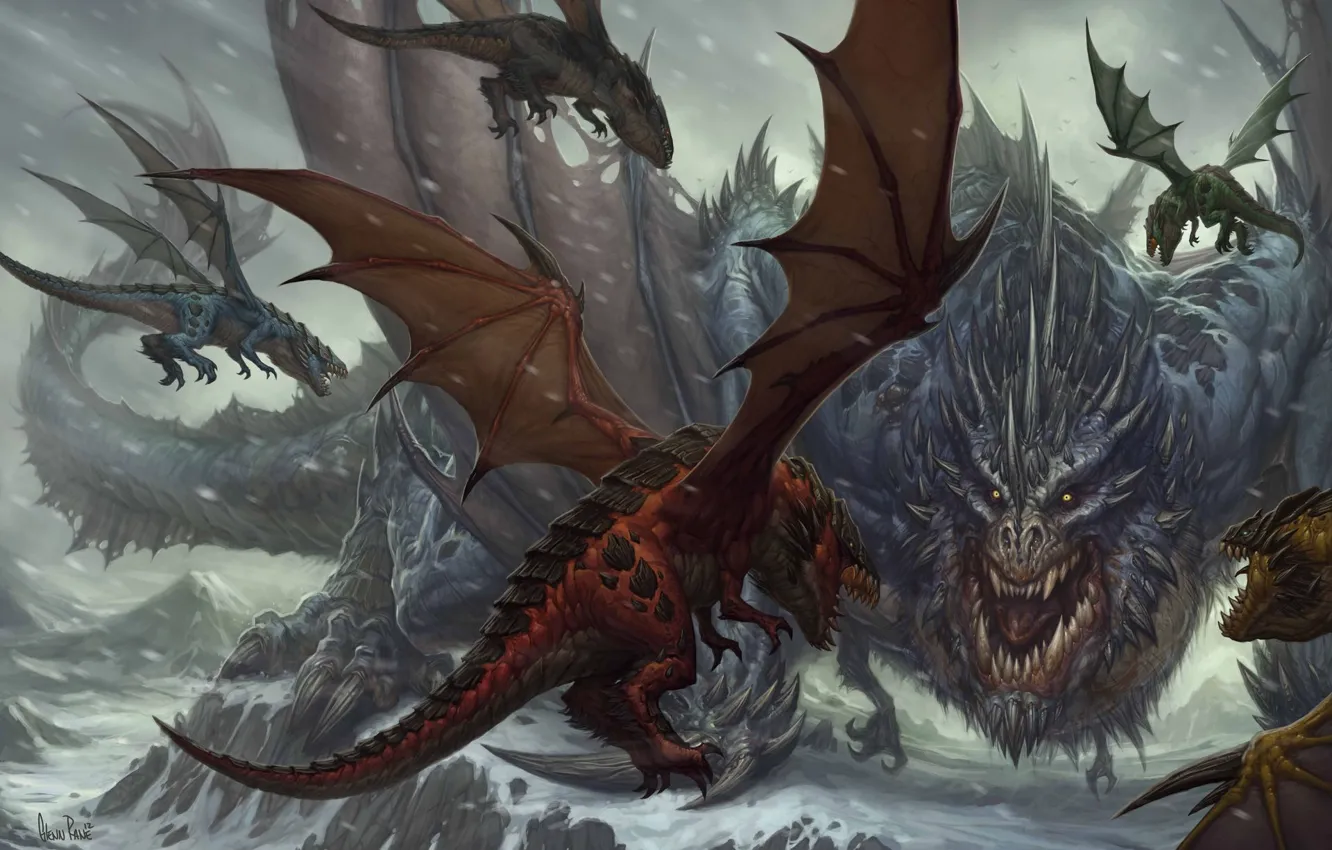 Фото обои драконы, арт, World of Warcraft, fantasy, Рассвет Аспектов