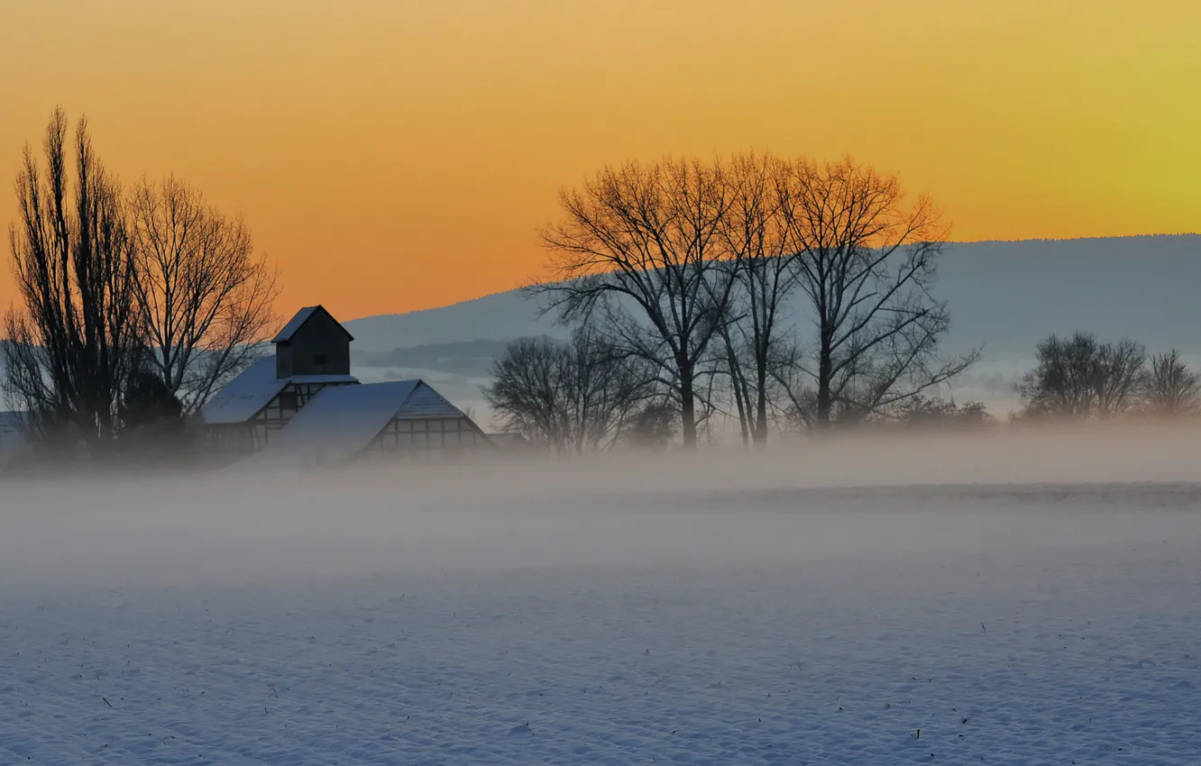 Фото обои зима, пейзаж, дома, Germany, winter, Saxony