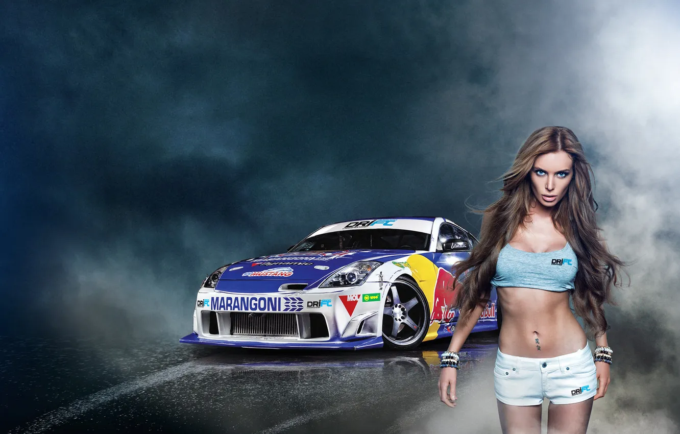 Фото обои машина, девушка, Racing Car Sport, Nissan-350Z