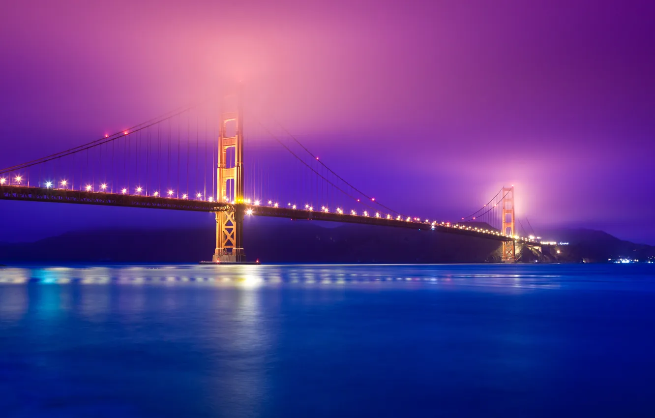 Фото обои мост, река, вечер, дымка, Golden Gate Bridge, San Francisco, USА, Presidio