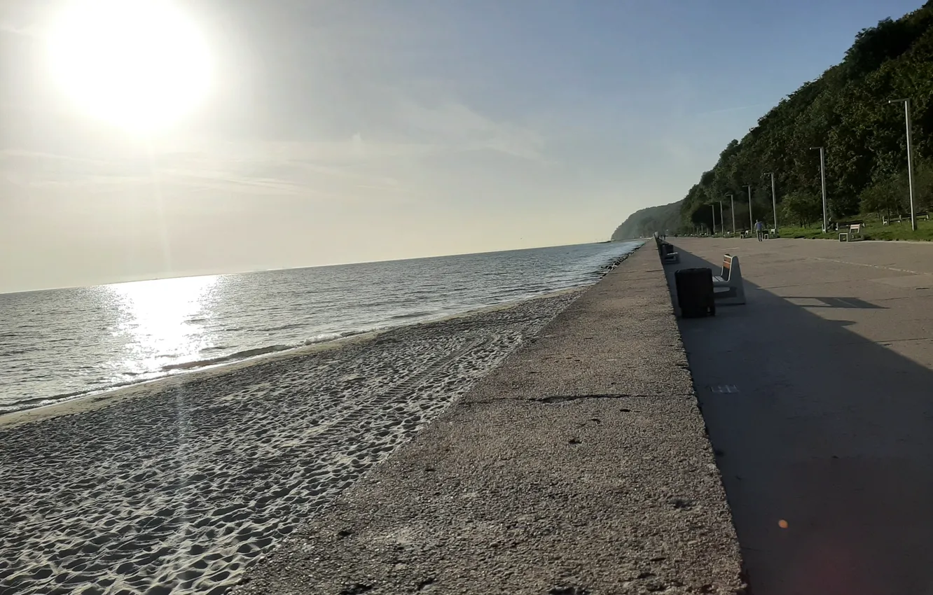 Фото обои morze, plaża, Bulwar, słońce, ciepło