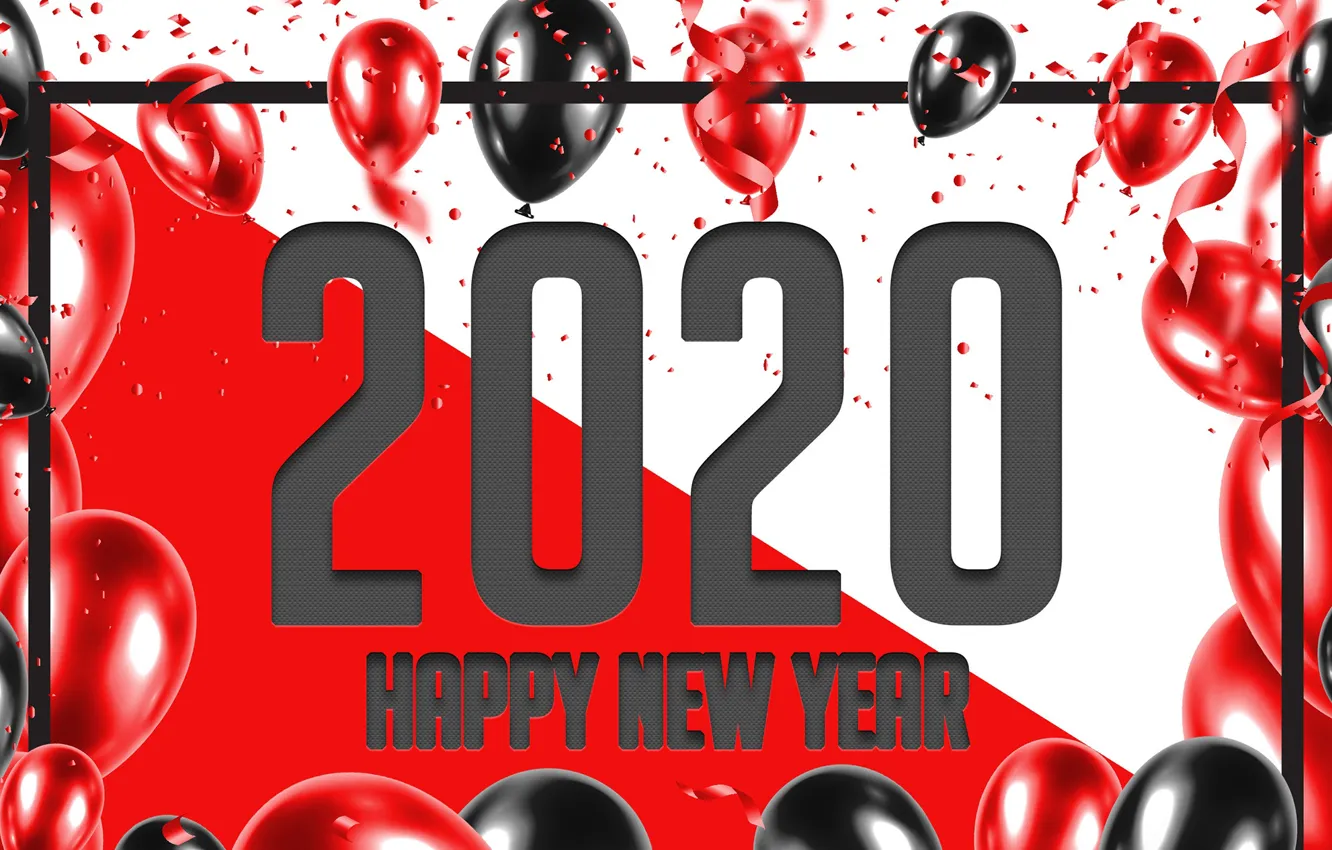 Фото обои праздник, шары, Новый год, new year, happy, 2020