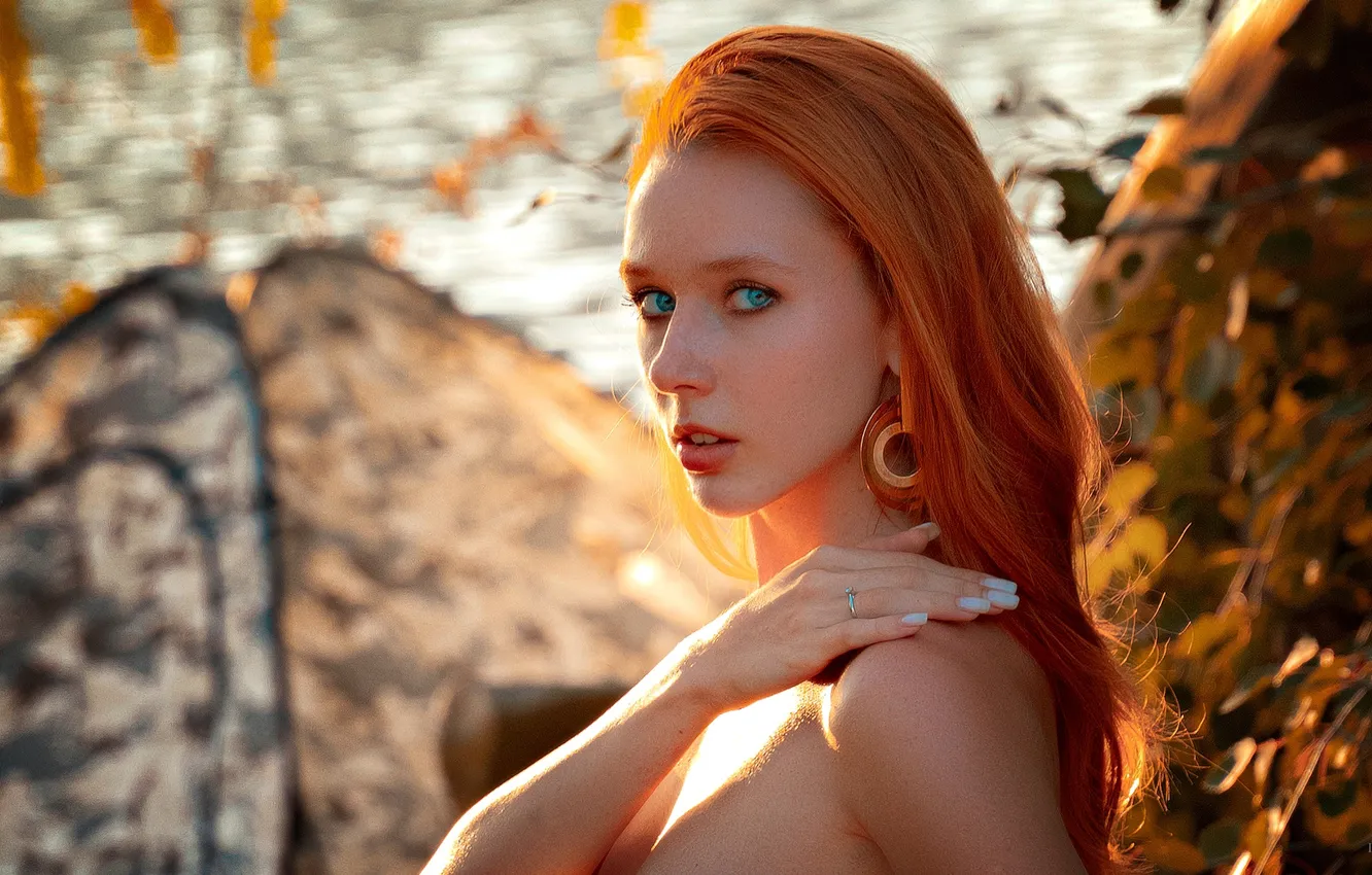 Фото обои девушка, nature, blue eyes, model, face, redhead, women outdoors, Ivan Platonov
