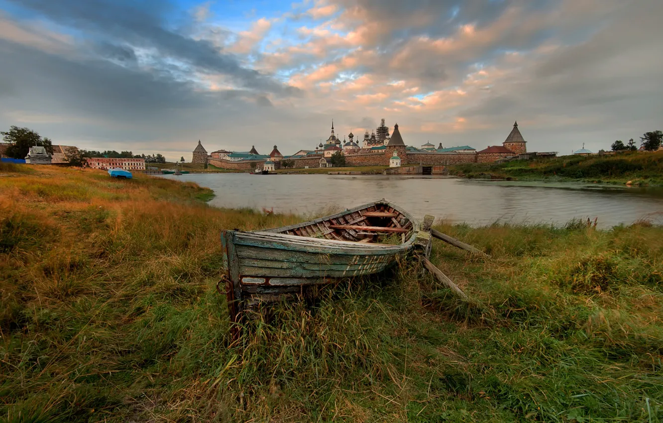 Фото обои лодка, Спасо-Преображенский, Соловецкий монастырь