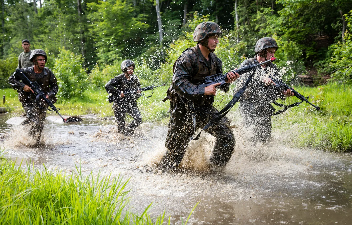 Фото обои gun, USA, soldier, weapon, man, uniform, camouflage, USMC