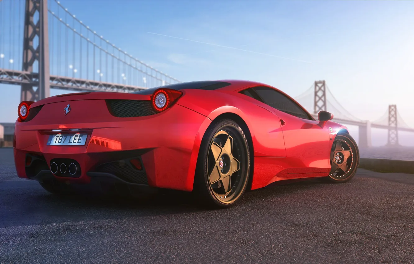 Фото обои Ferrari, Red, 458, Bridge, Vintage, Italia, Supercar, Wheels