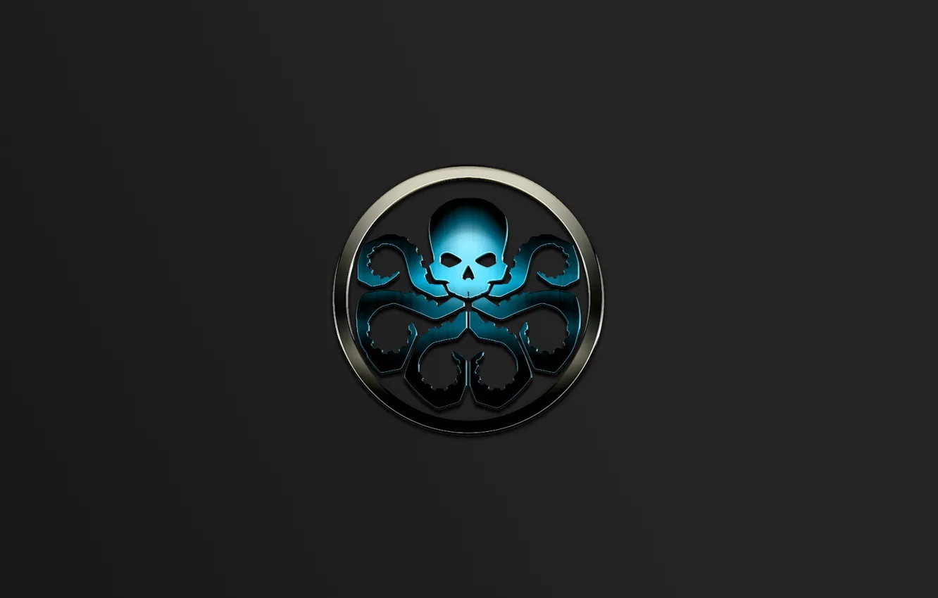 Фото обои skull, logo, blue, symbol, metall, Marvel comic, tentacles, Hail Hydra