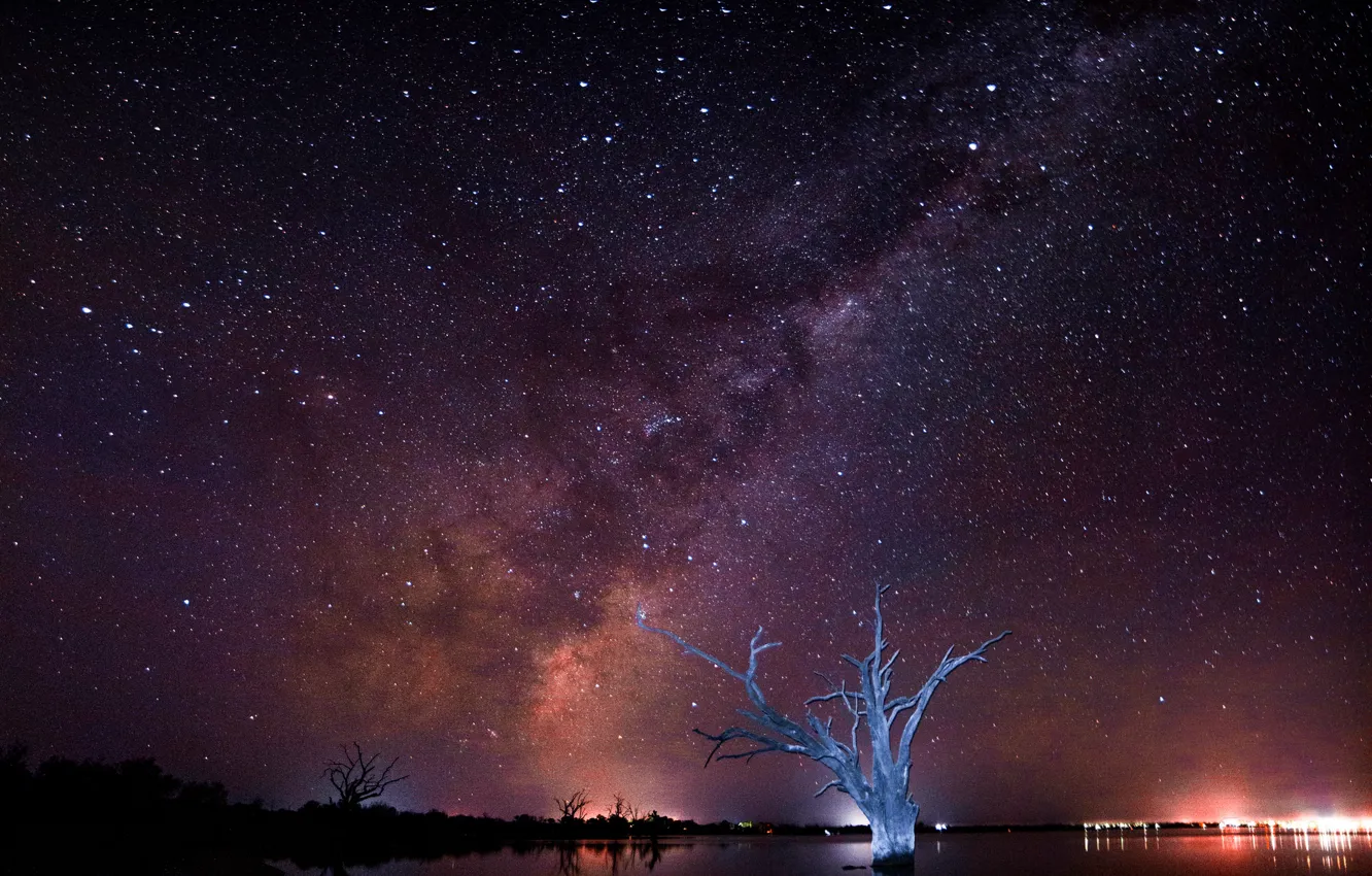 Фото обои космос, звезды, ночь, панорама, млечный путь
