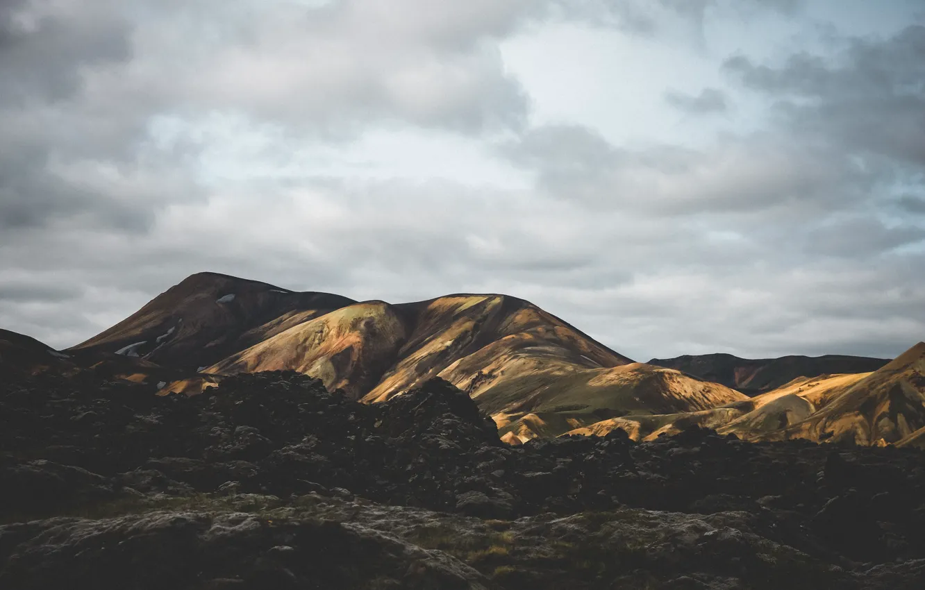 Фото обои sky, nature, mountains, clouds, hills, stones, Iceland, ground