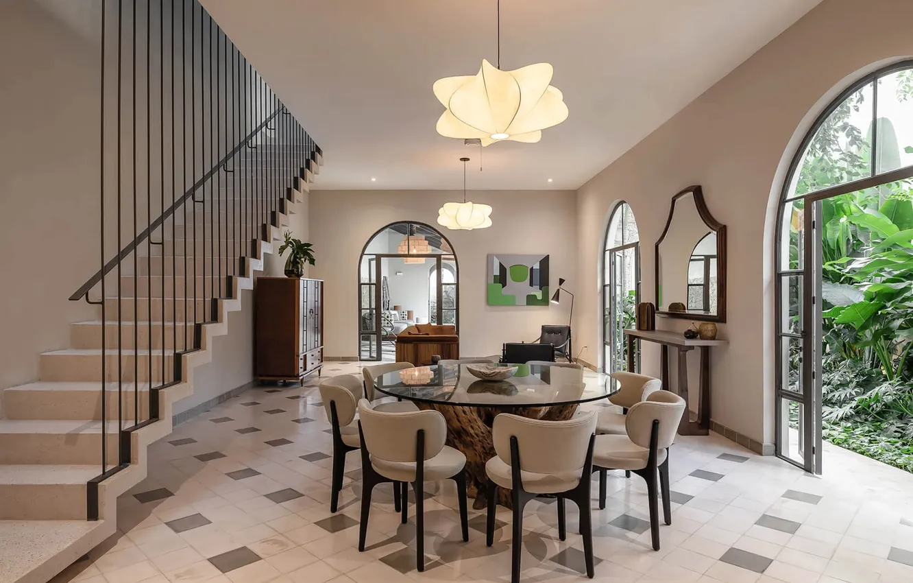 Фото обои дизайн, стиль, вилла, интерьер, лестница, столовая, villa in Merida