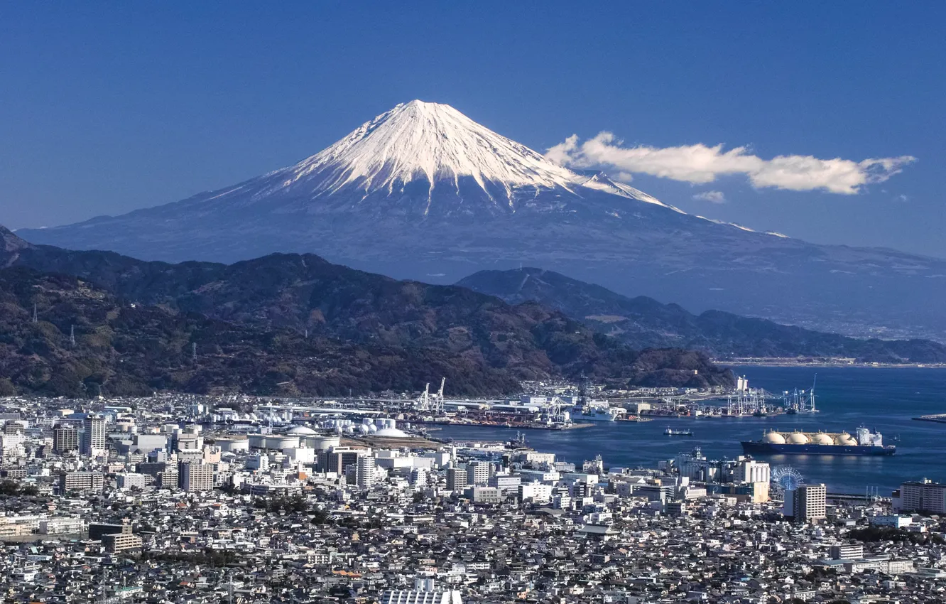 Фото обои пейзаж, город, вулкан