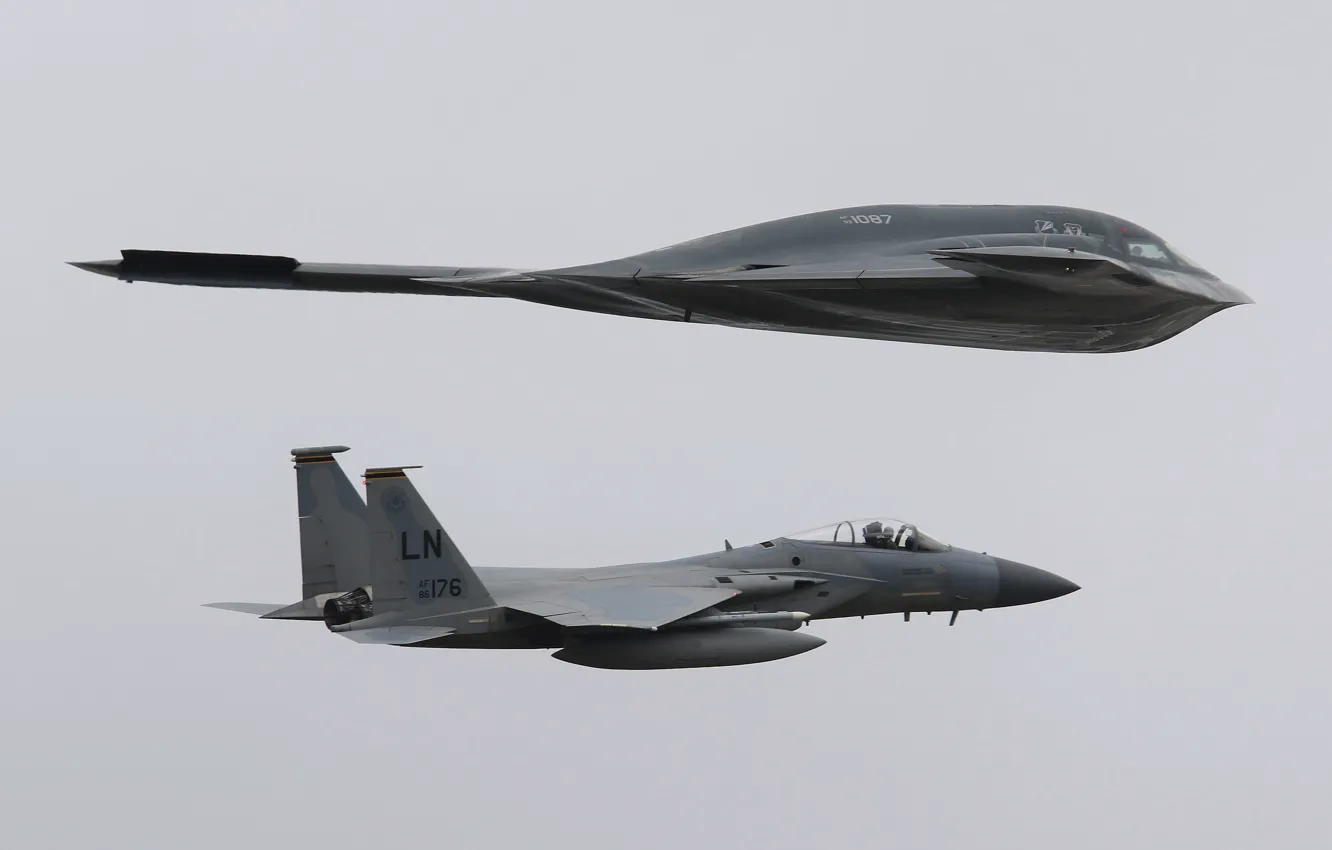 Фото обои истребитель, Spirit, Eagle, бомбардировщик, F-15, стратегический, McDonnell Douglas, B-2A