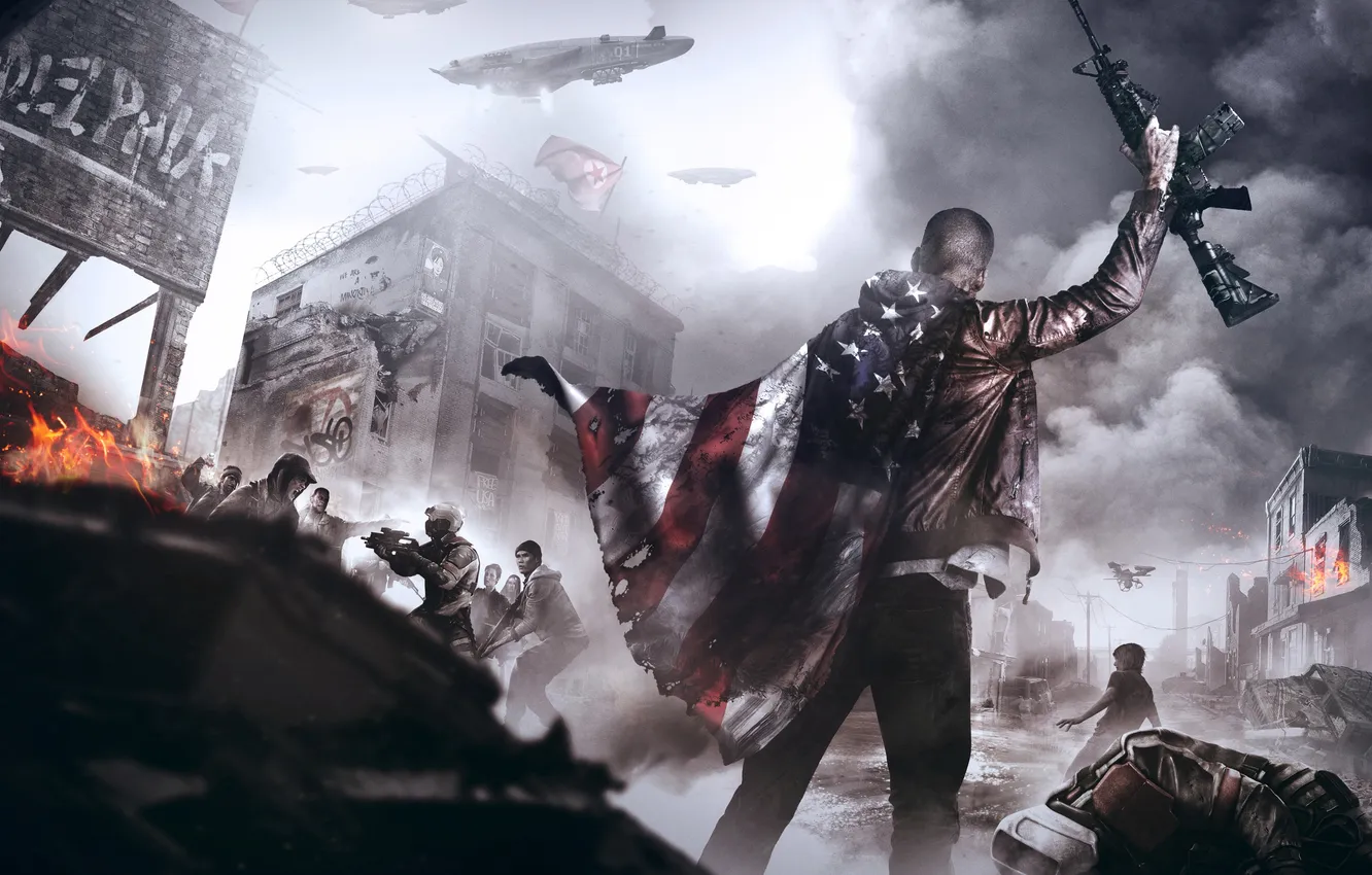 Фото обои война, флаг, воин, солдат, восстание, Homefront: The Revolution