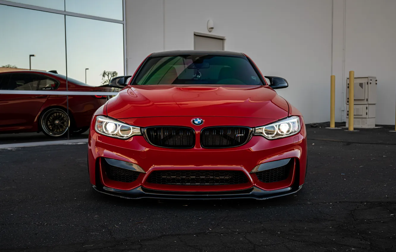 Фото обои BMW, RED, Face, Reflection, F80, Sight