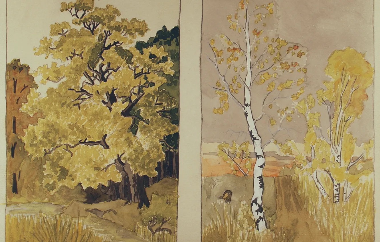 Фото обои Untitled, 1907, Charles Ephraim Burchfield, Tree by Stream or Trees by Path