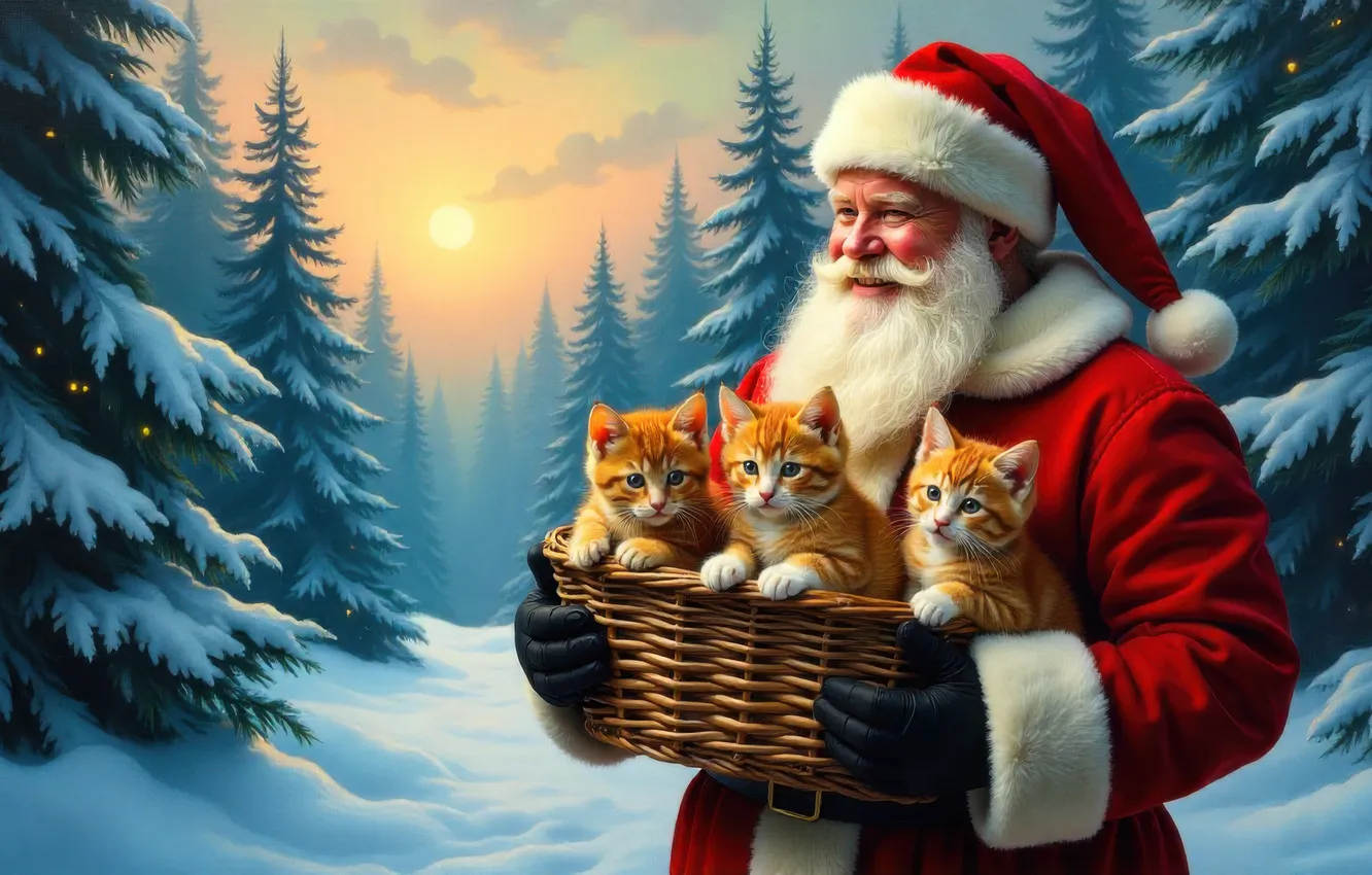 Фото обои зима, лес, снег, улыбка, новый год, утро, ели, Рождество