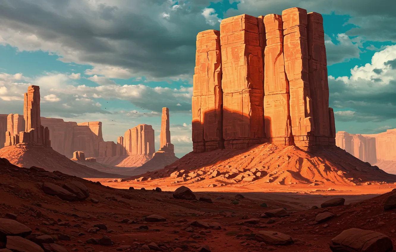 Фото обои небо, горы, обои, рисунок, арт, каньон, wallpaper, sky