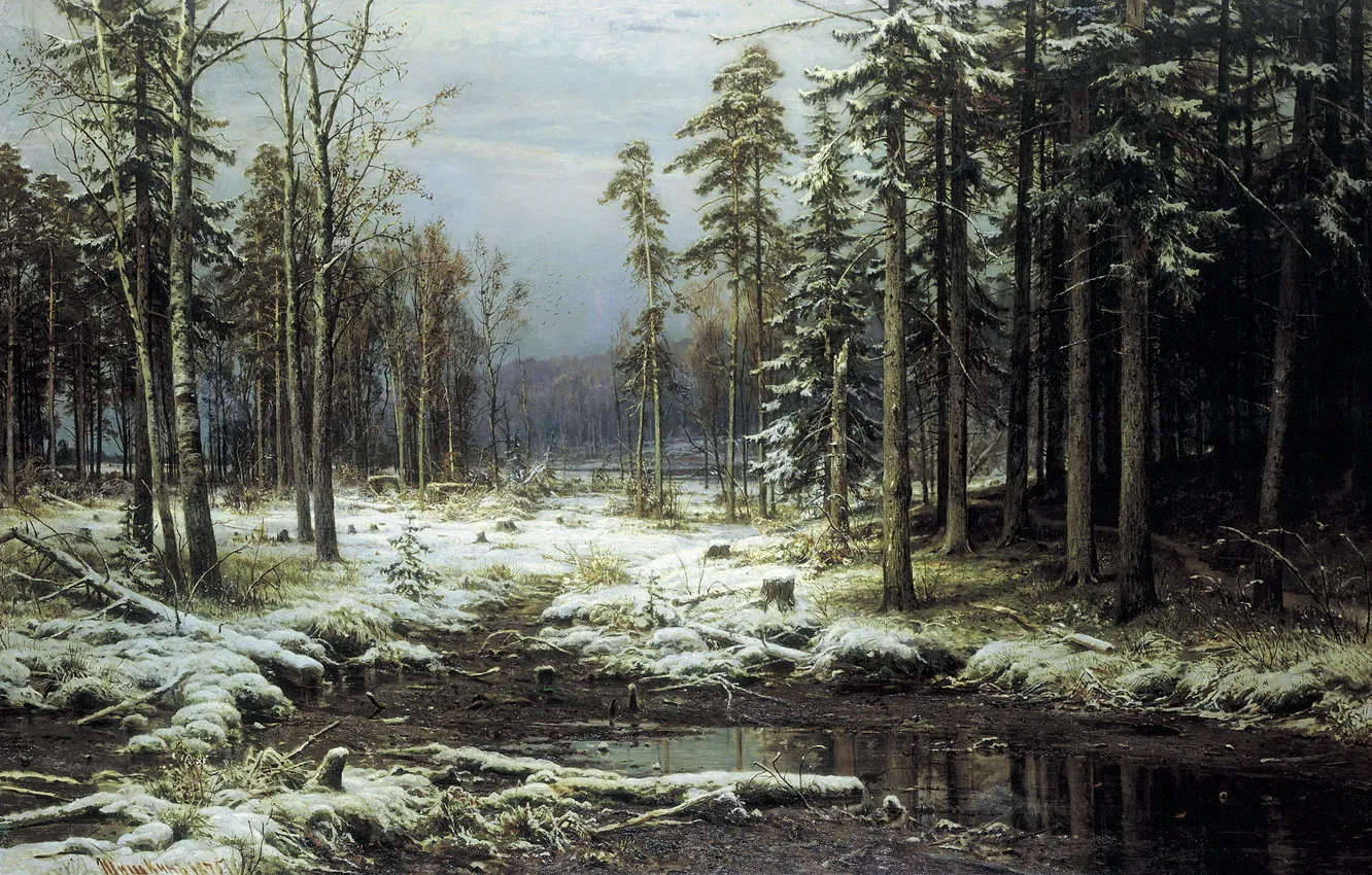 Фото обои картина, Шишкин, Первый снег
