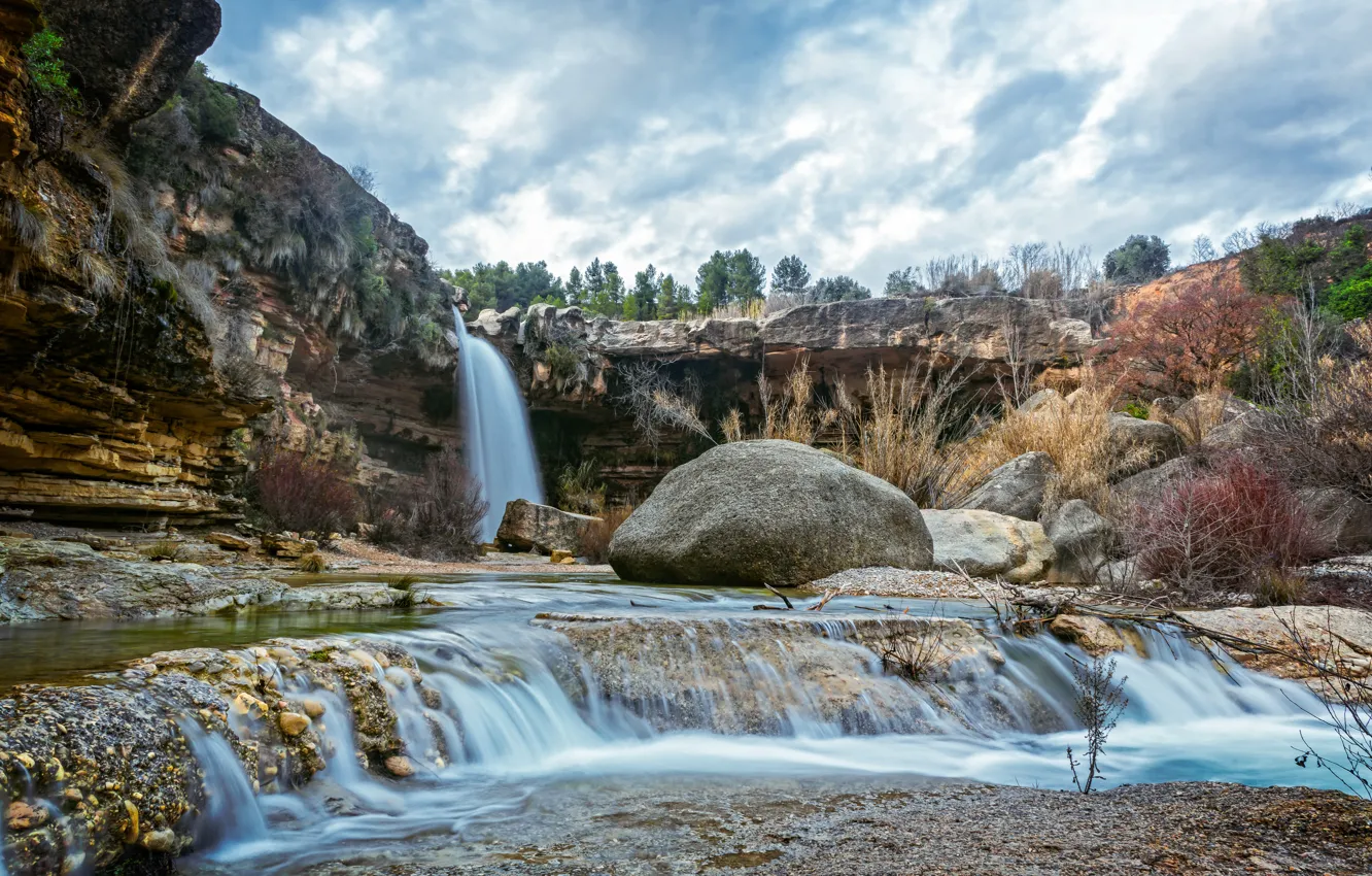 Фото обои камни, скалы, HDR, водопады, Испания, stones, Spain, waterfalls