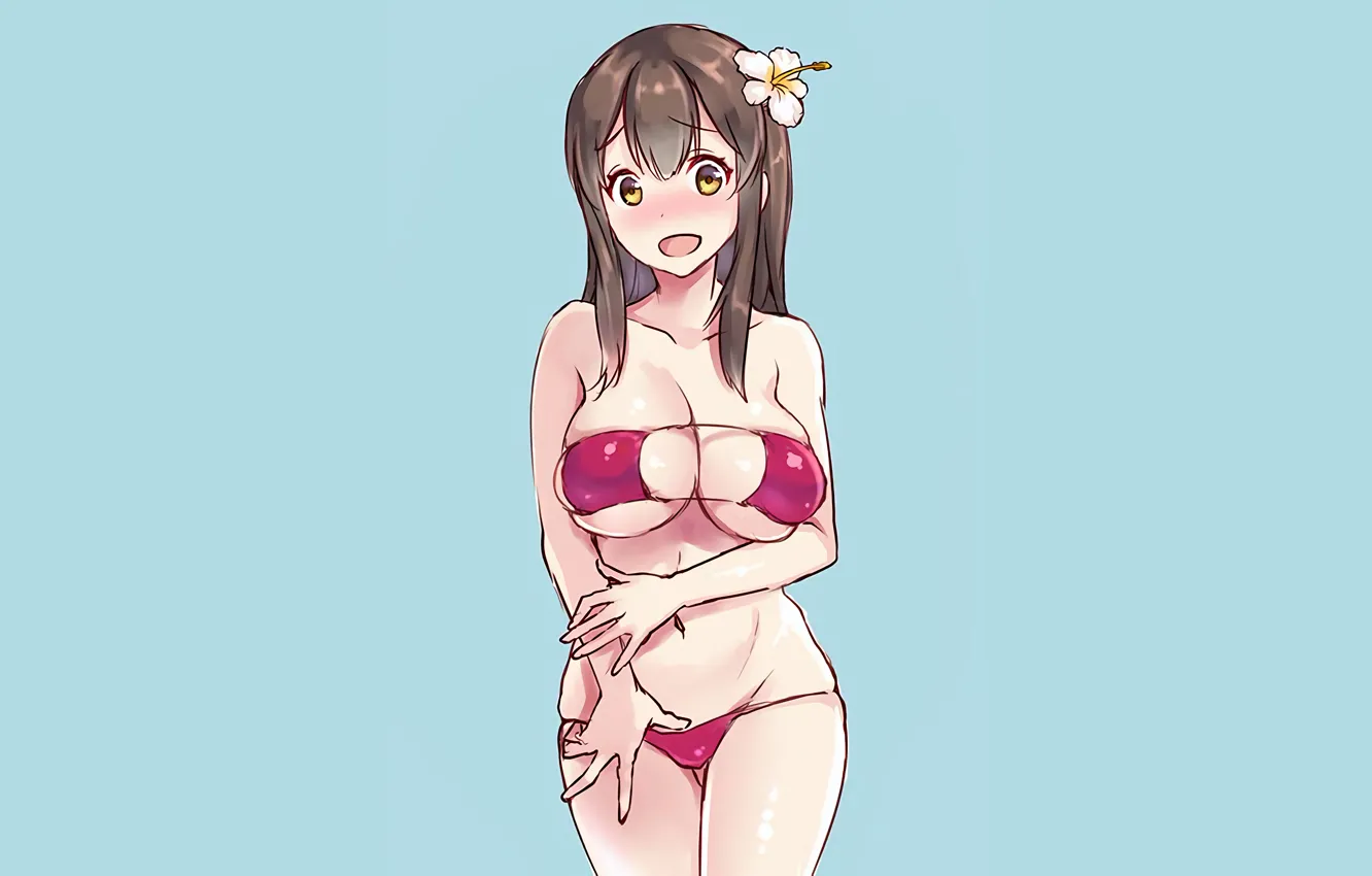 Фото обои girl, sexy, cleavage, long hair, brown hair, boobs, anime, beautiful