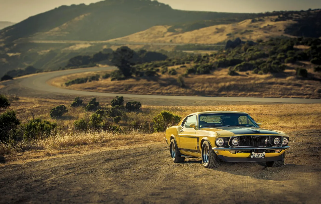 Фото обои жёлтый, Mustang, Ford, мустанг, 1969, мускул кар, форд, yellow
