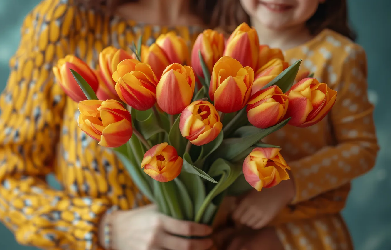 Фото обои цветы, праздник, букет, весна, тюльпаны, ИИ-арт, универсальный праздничный фон, НЕЙРОСЕТЬ