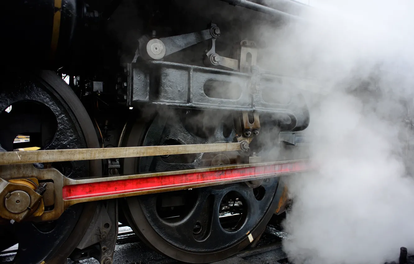 Фото обои дым, рельсы, паровоз, Поезд