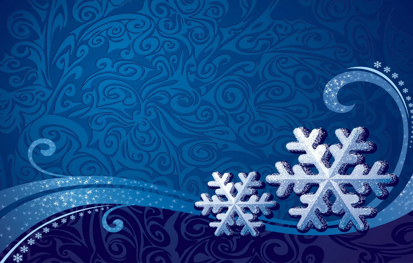 Фото обои зима, снежинки, синий, фон, узоры