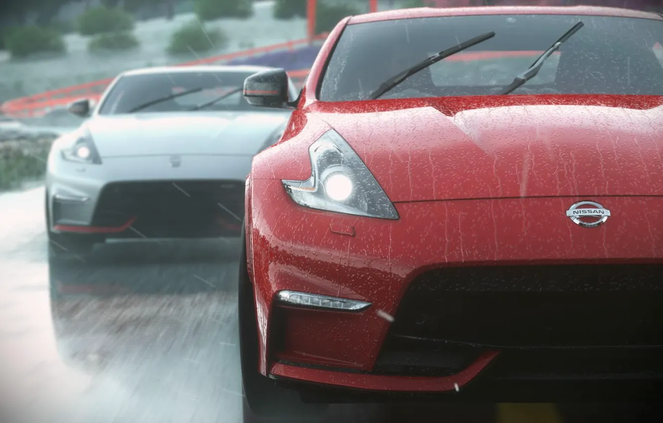 Фото обои дождь, гонка, игра, гонки, Nissan, rain, race, 2014