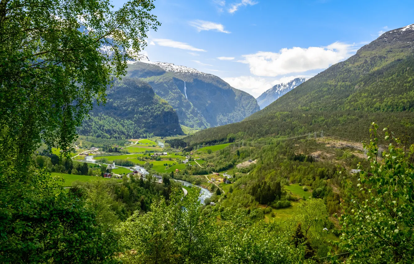 Фото обои Природа, Горы, Лес, Норвегия, Пейзаж, Fortun