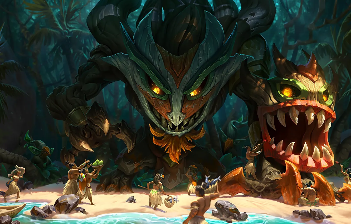 Фото обои water, sand, splash art, totemic, maokai