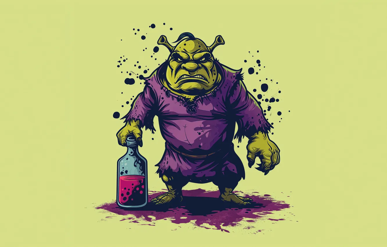 Фото обои art, liquid, purple, angry, shrek