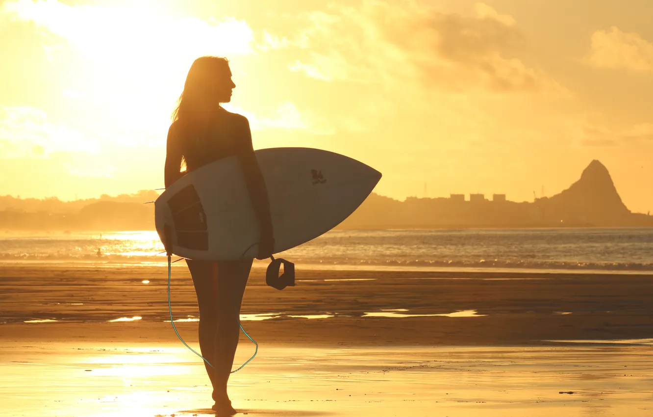 Фото обои woman, sunset, surf