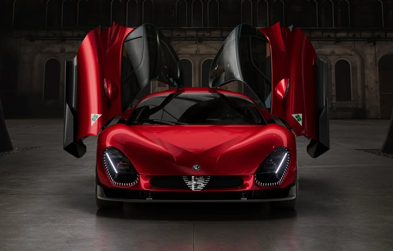 Фото обои Alfa Romeo, butterfly doors, 2023, Alfa Romeo 33 Stradale, 33 Stradale