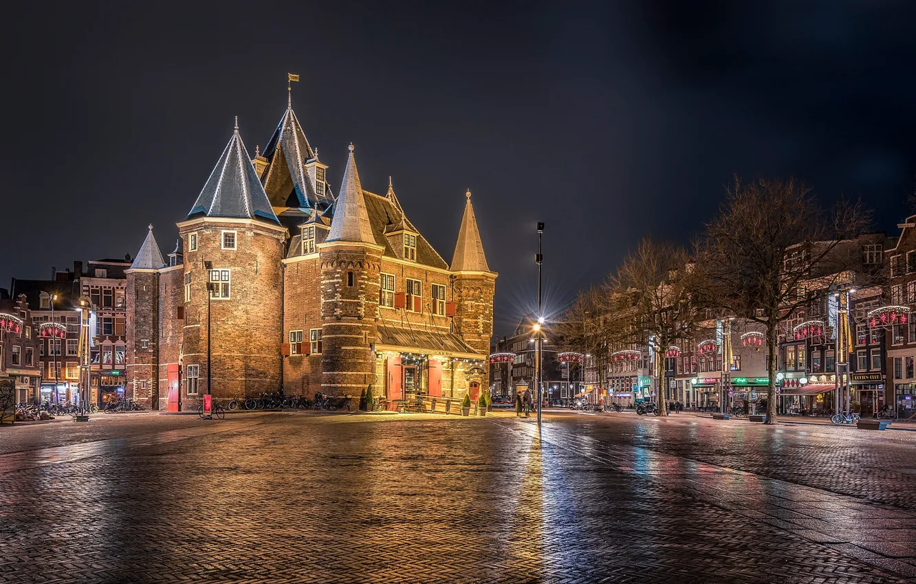 Фото обои ночь, огни, Amsterdam