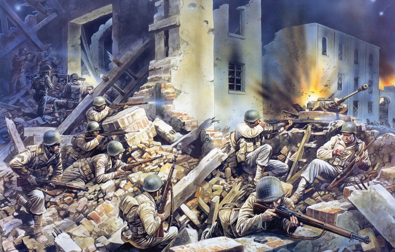 Фото обои арт, солдаты, полка, сражение, бои, завода, WW2., батальона