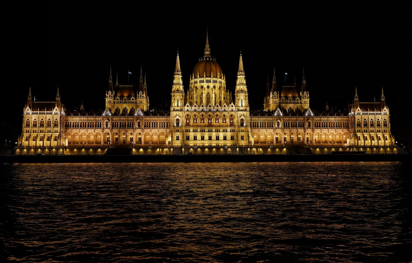 Фото обои вода, ночь, Венгрия, Будапешт