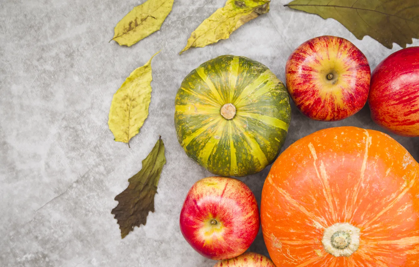 Фото обои осень, яблоки, плоды, тыква