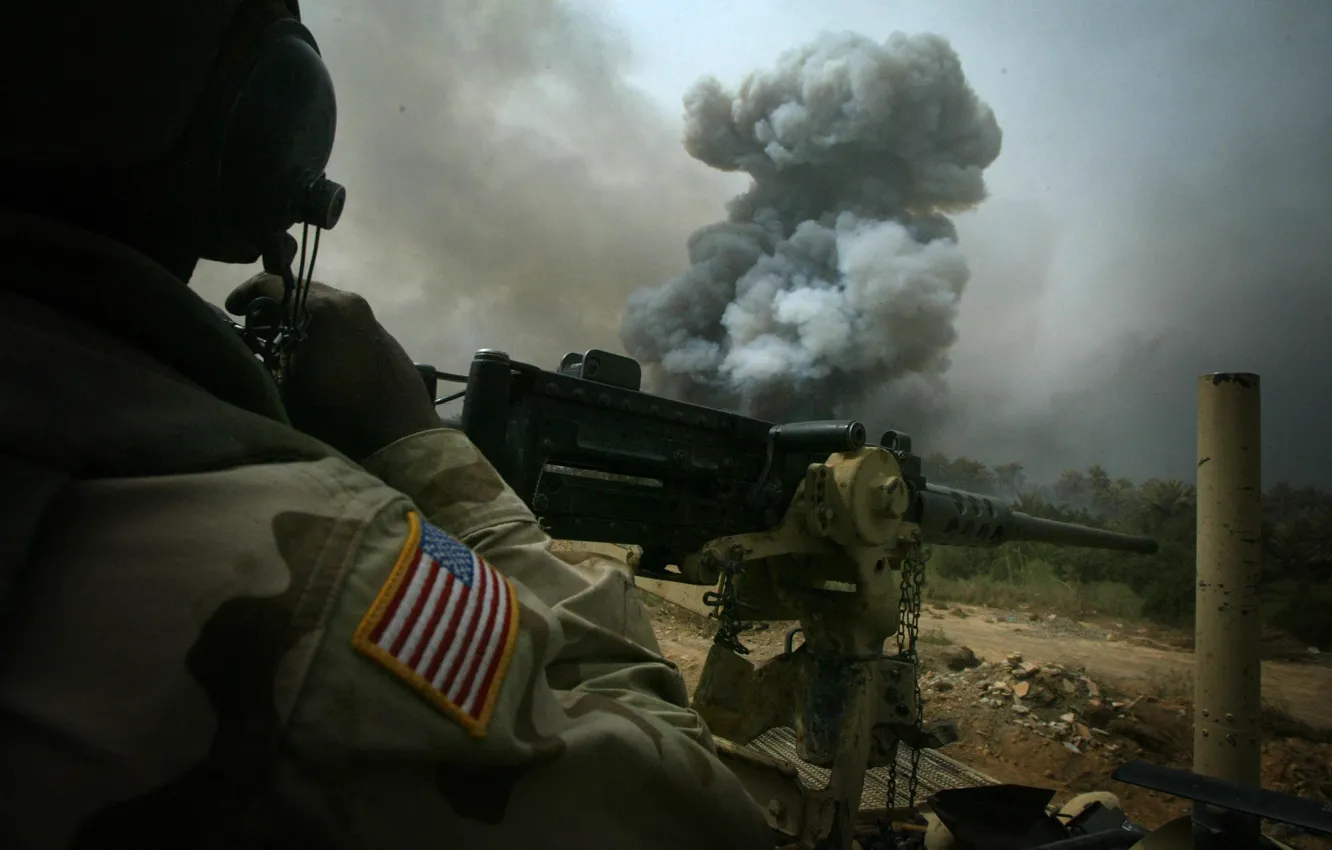 Фото обои взрыв, пулемет, перестрелка, usa, конвой, Iraq