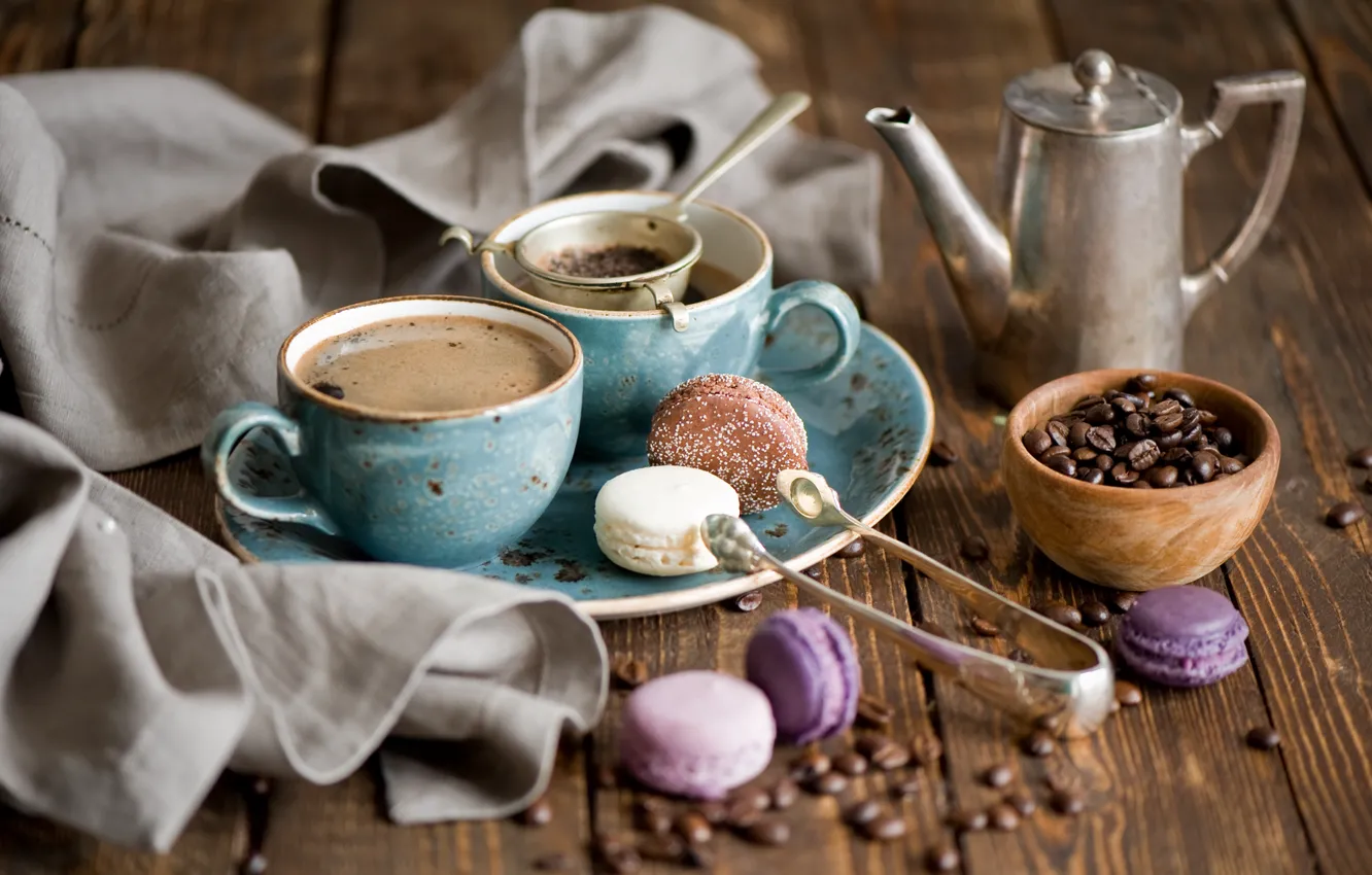 Фото обои кофе, зерна, печенье, чашки, натюрморт, десерт, сладкое, сервиз