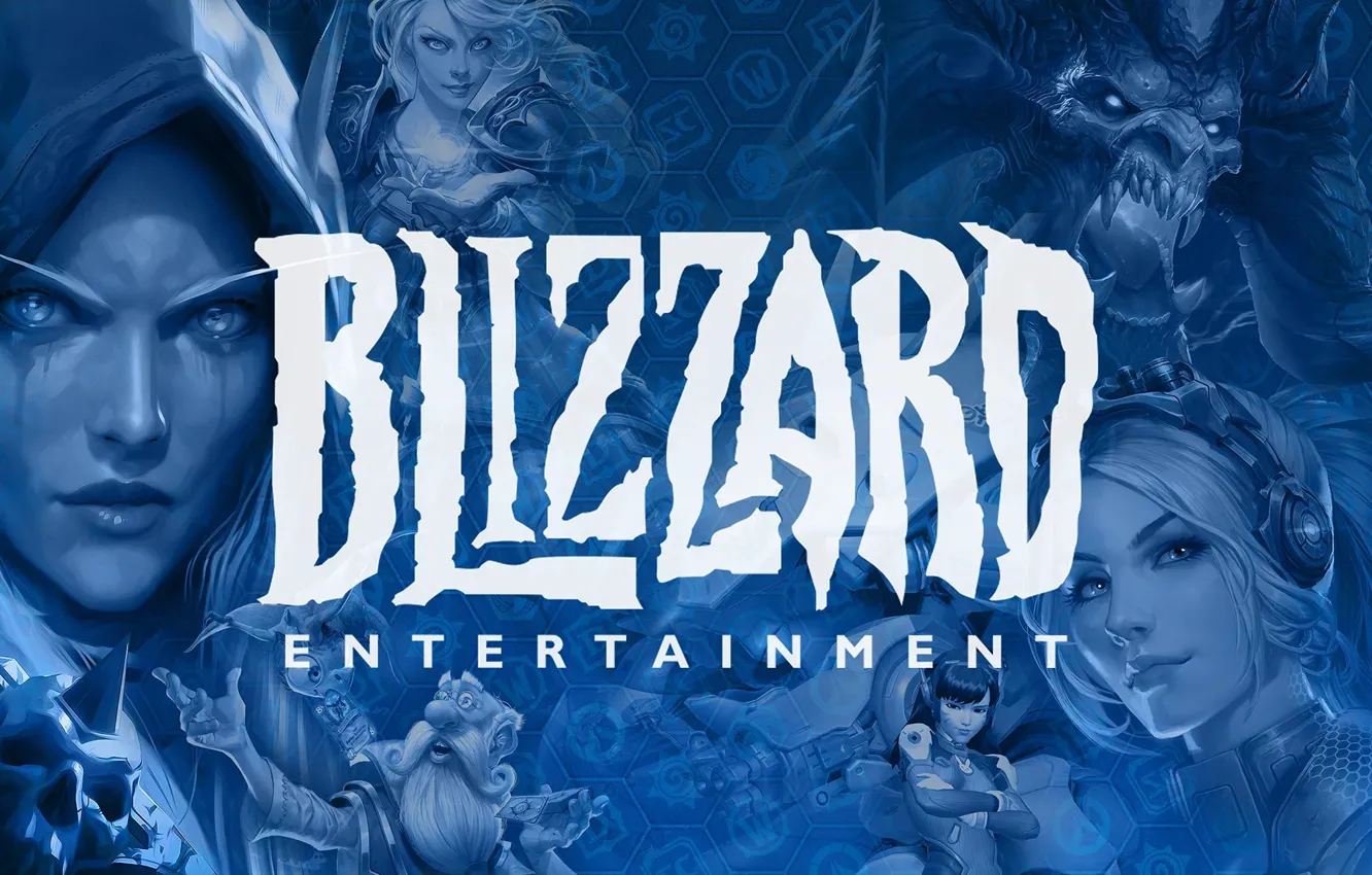 Фото обои logo, Логотип, близзард, голубой фон, blue background, Blizzard Entertainment