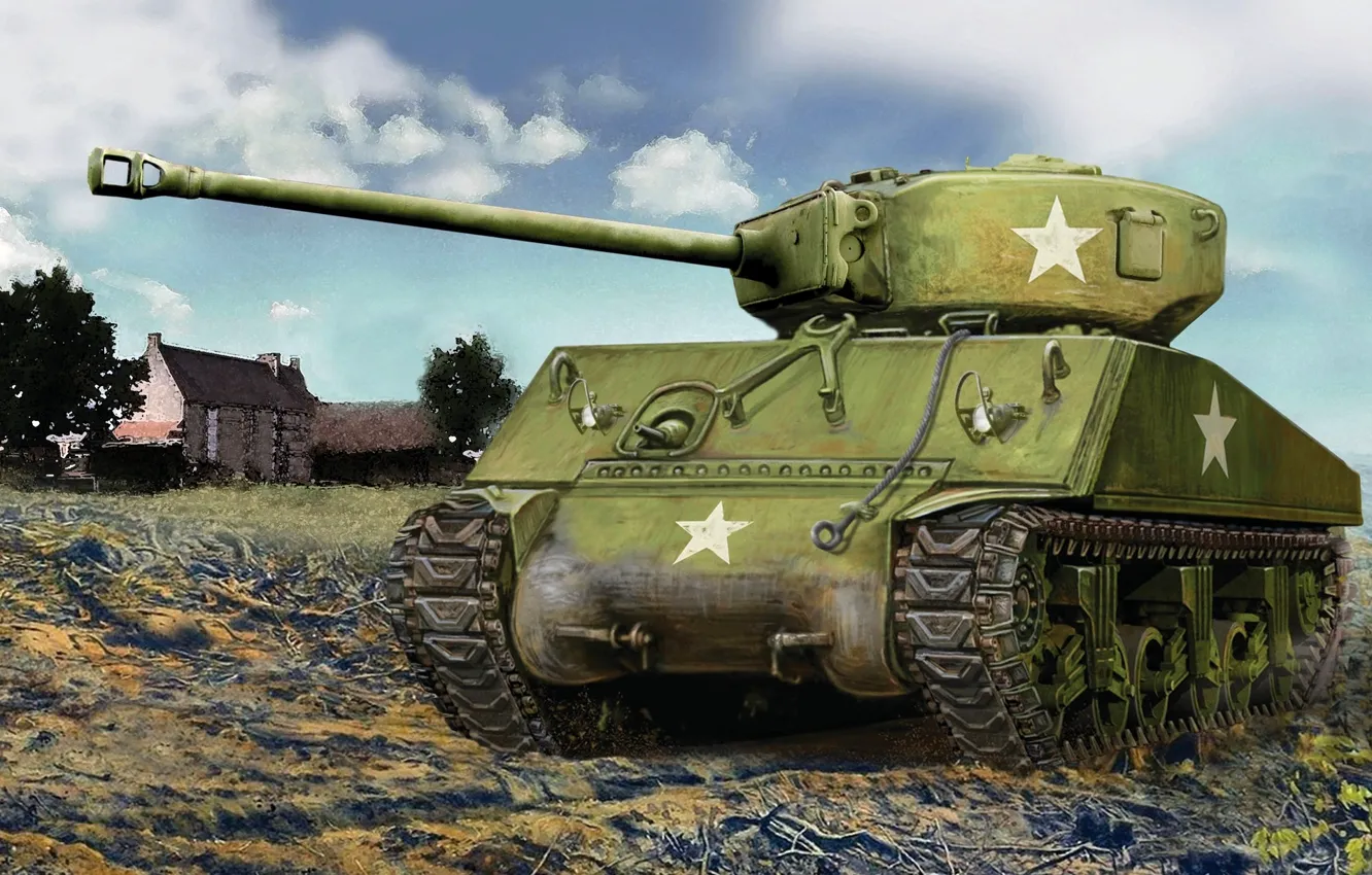 Фото обои США, Танк, M4 Sherman, Второй Мировой войны, Бронетехника, M4A2(76)W