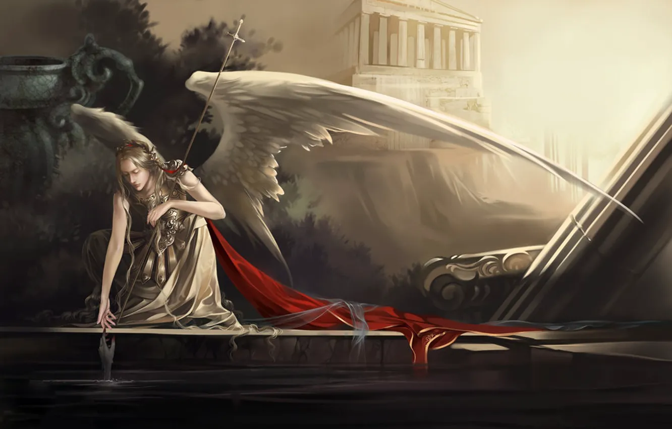 Фото обои вода, рука, крылья, Ангел