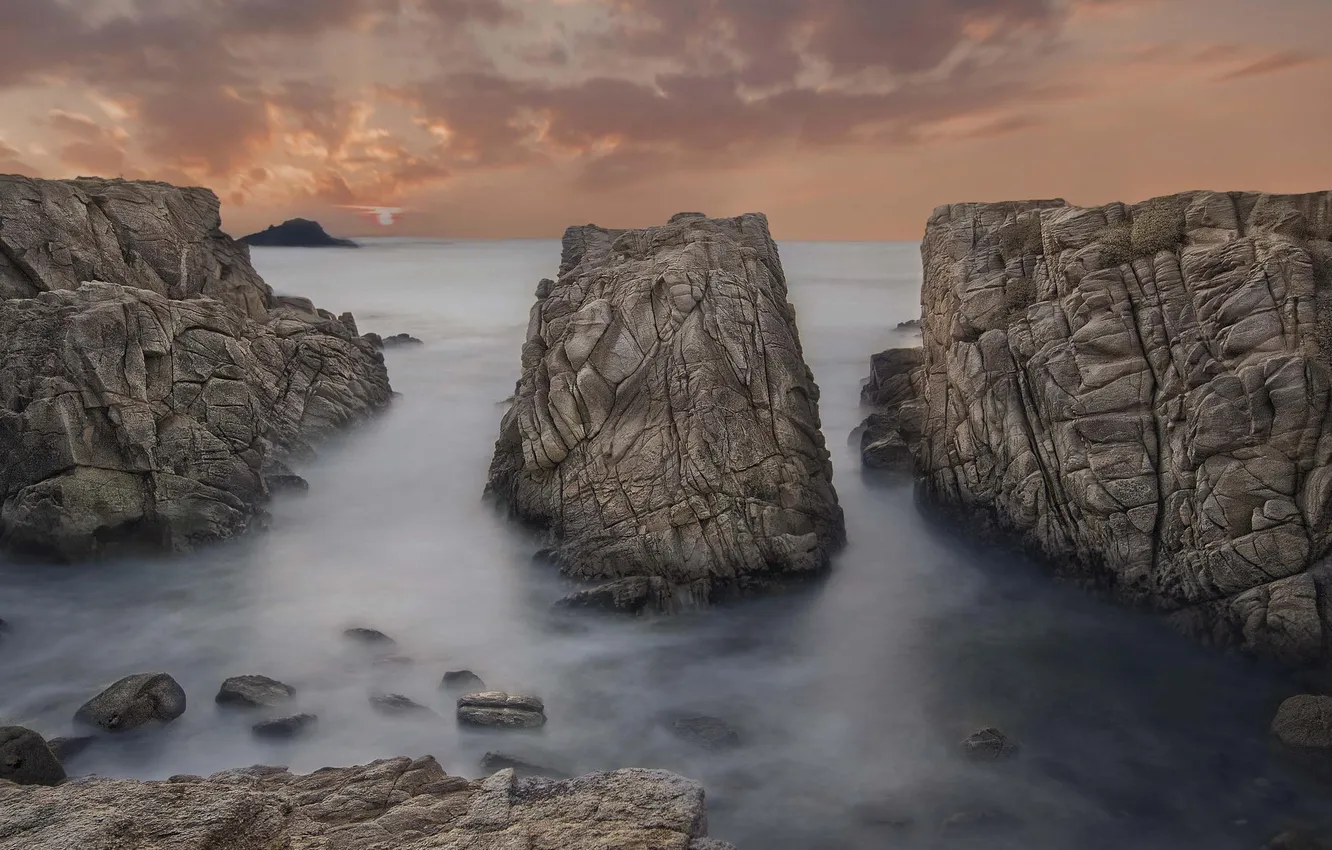 Фото обои пейзаж, океан, скалы, берег