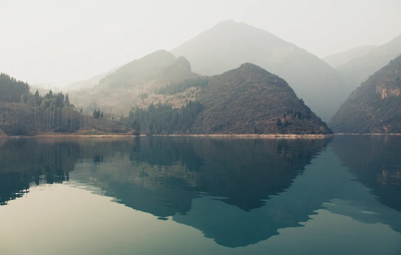 Фото обои вода, горы, отражение, холмы
